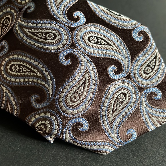 Michael Kors Brown Blue Paisley Silk Tie - New with Tags - Picture 14 of 16